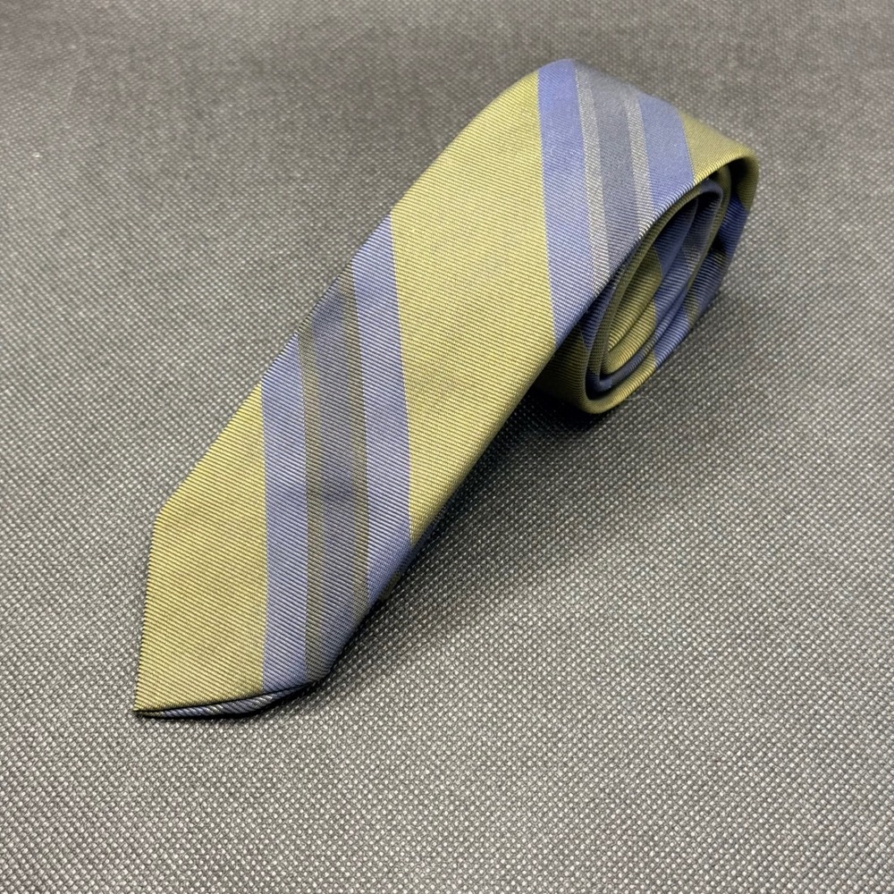 Vintage 1960s Prince Consort Green Striped Poly Button Down Tie 2.25" x 52" USA